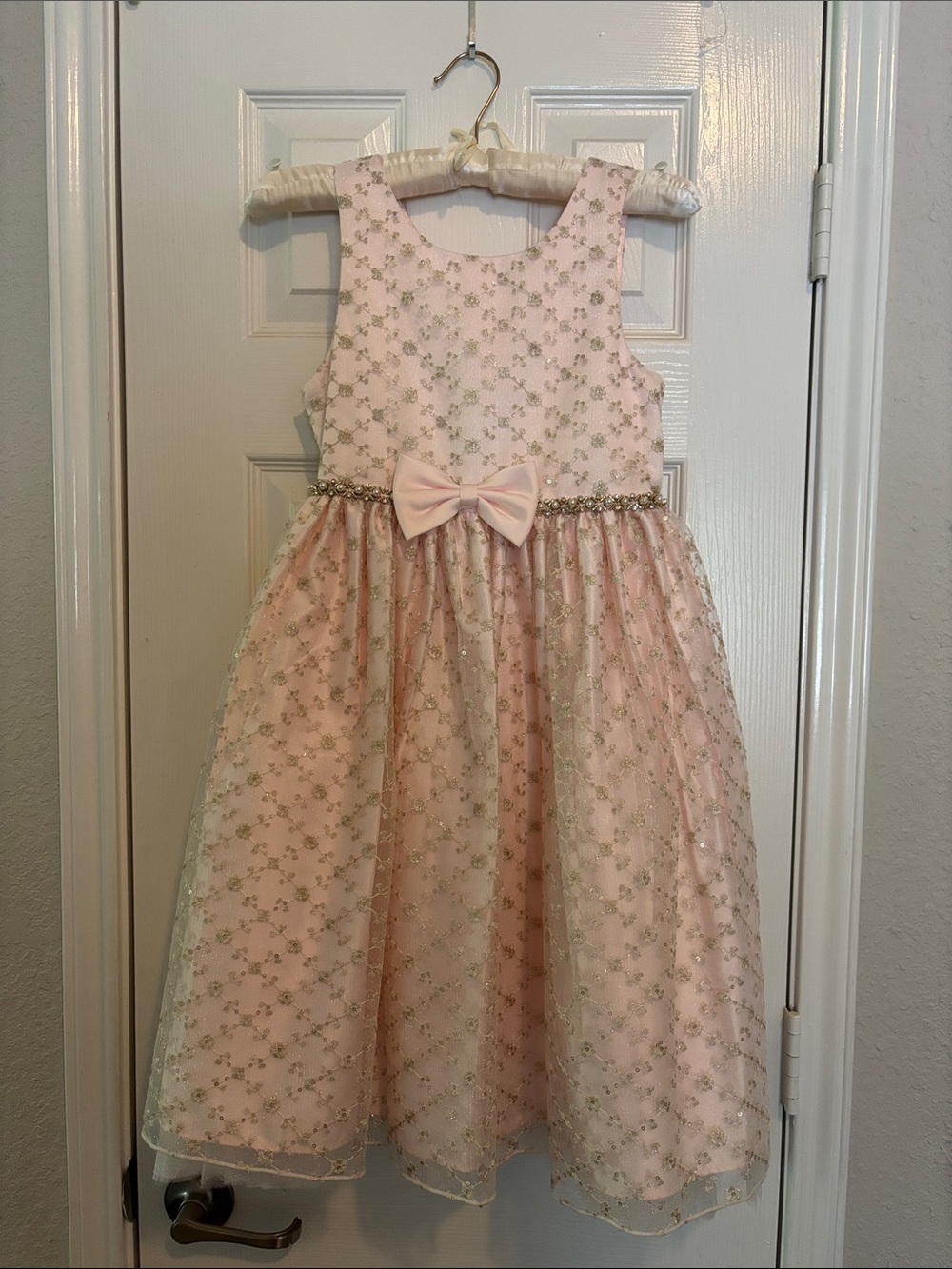 American Princess Pink Dress with Gold Accents and Bow